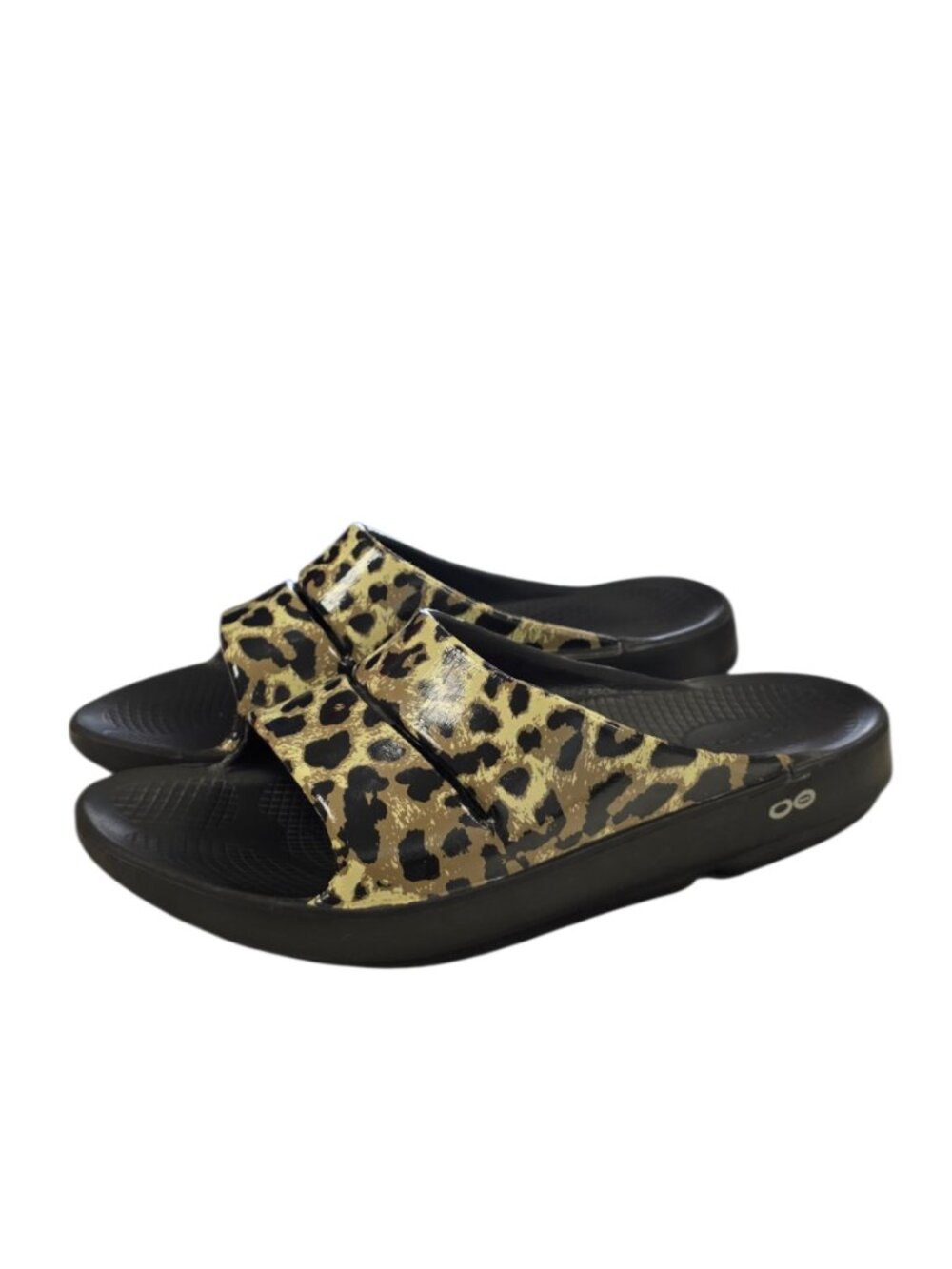 OOFOS Oooahh Luxe Slide Sandals, Sport, Recovery, Leopard, Slip On, Size 10